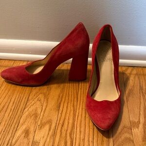 Vince Camuto Red Suede Block Heel Pumps